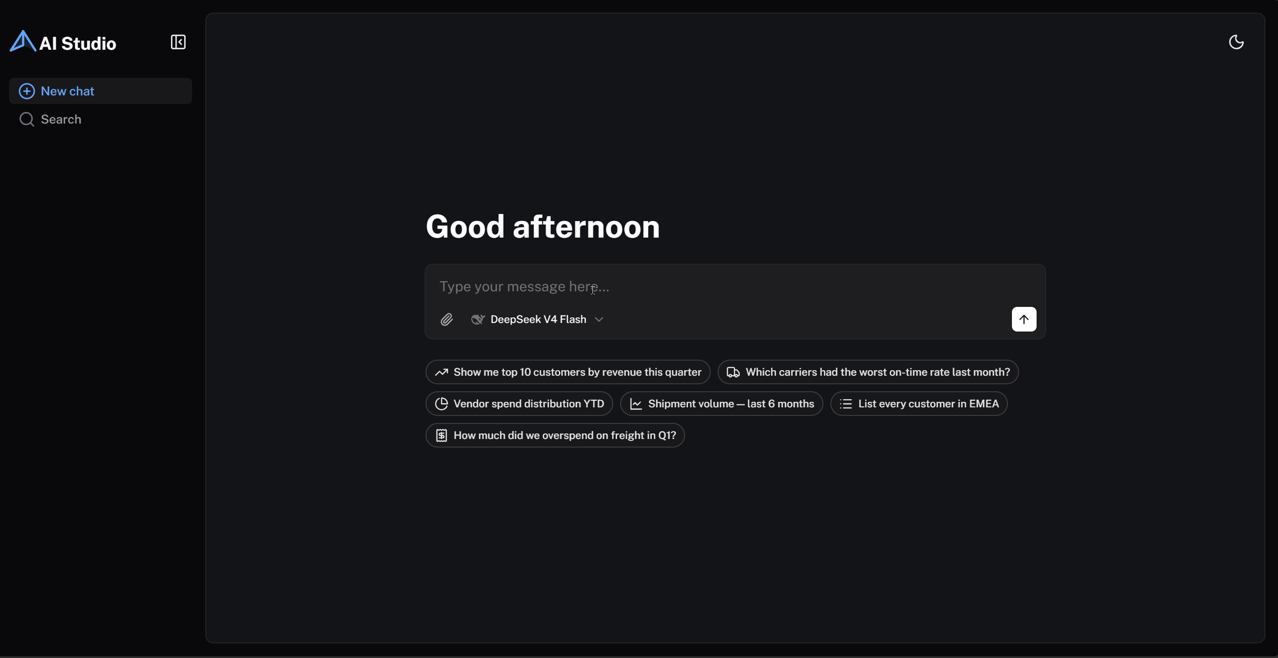 Cargo Pilot AI Studio turning a plain-language question into a live sales-data chart